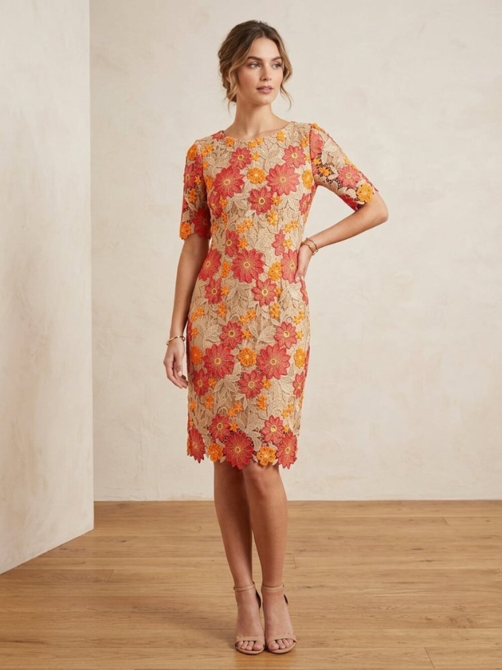 Alex Marie Floral Dress short sleeve Red and Orange Flowers size 6